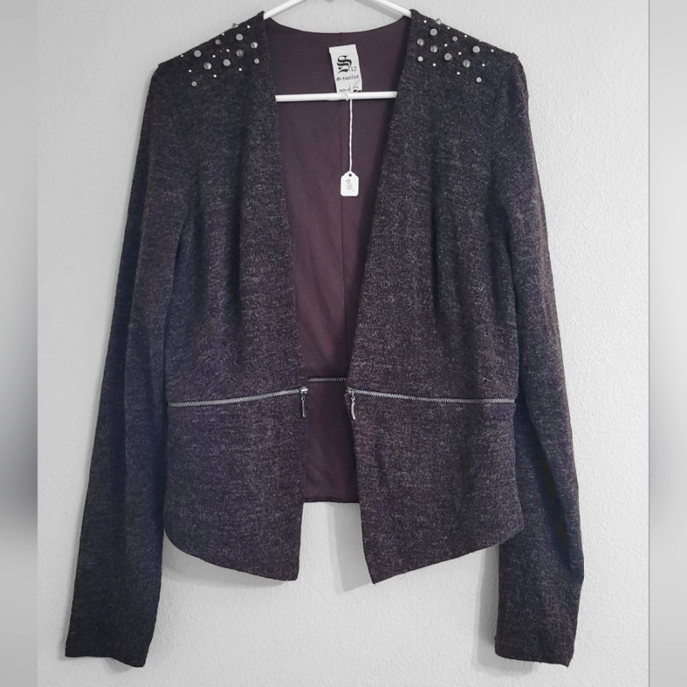 NWT S-Twelve Boutique Gold Studded Heather Brown blazer size Small